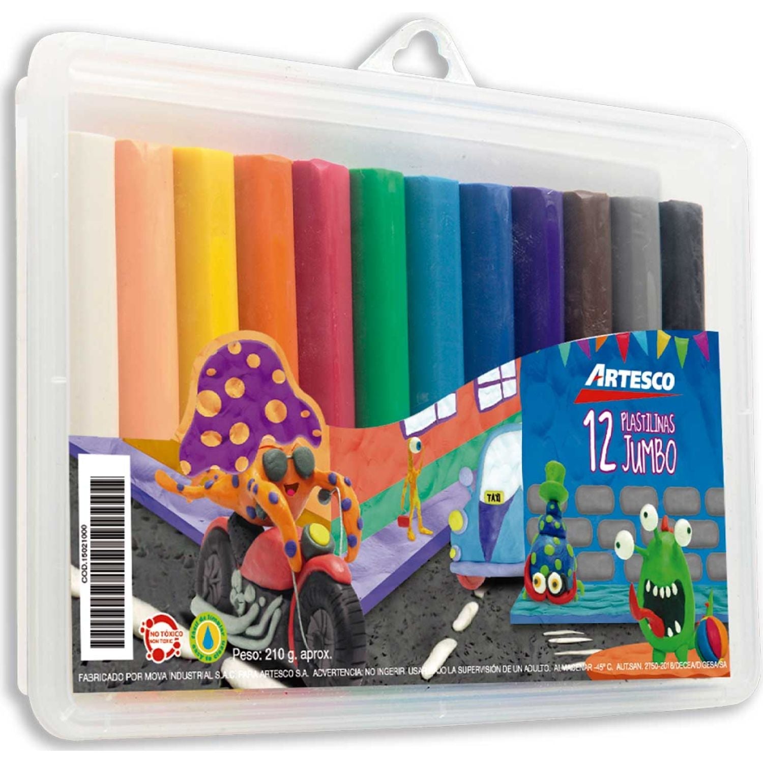 Plastilina jumbo estuche plástico x 12 unidades Artesco