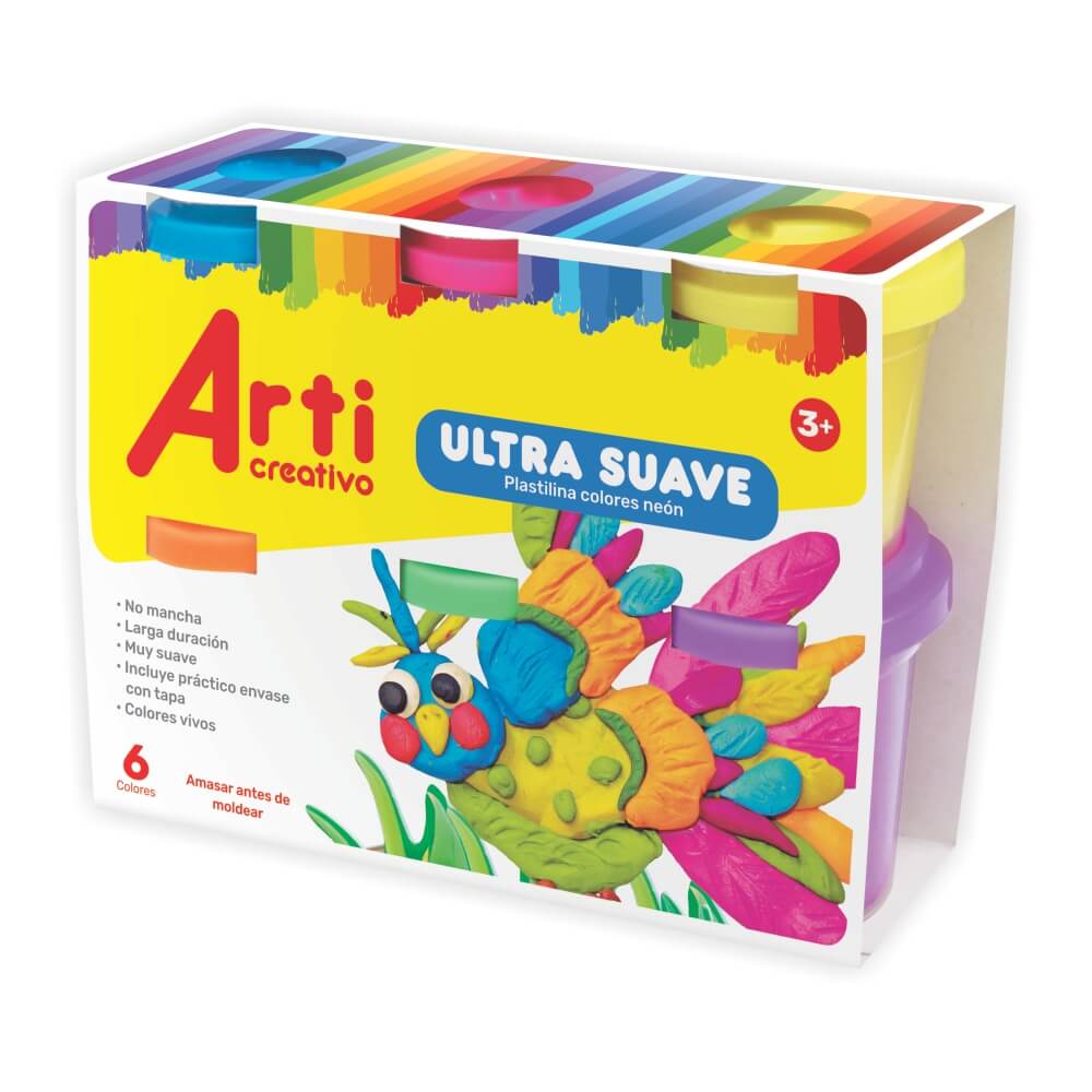 Plastilina ultra suave x x 6 unidades colores neón Arti Creativo