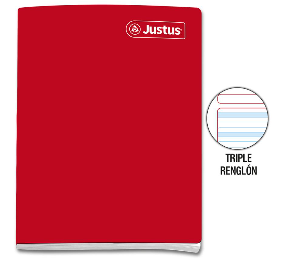 Cuaderno engrapado triple renglón A4 80 hojas rojo Justus