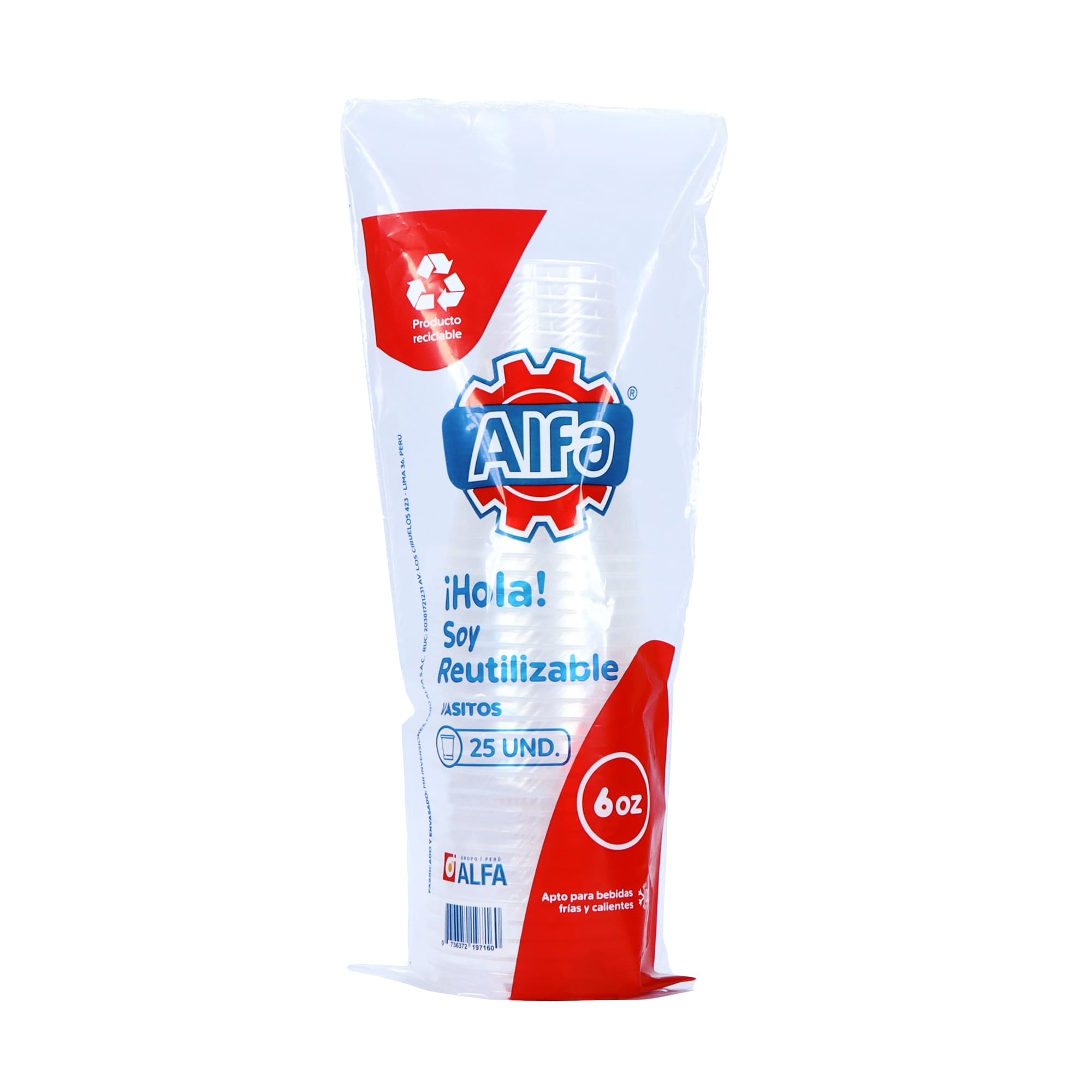 Vaso plástico descartable 6 oz transp. x 25 und Alfa